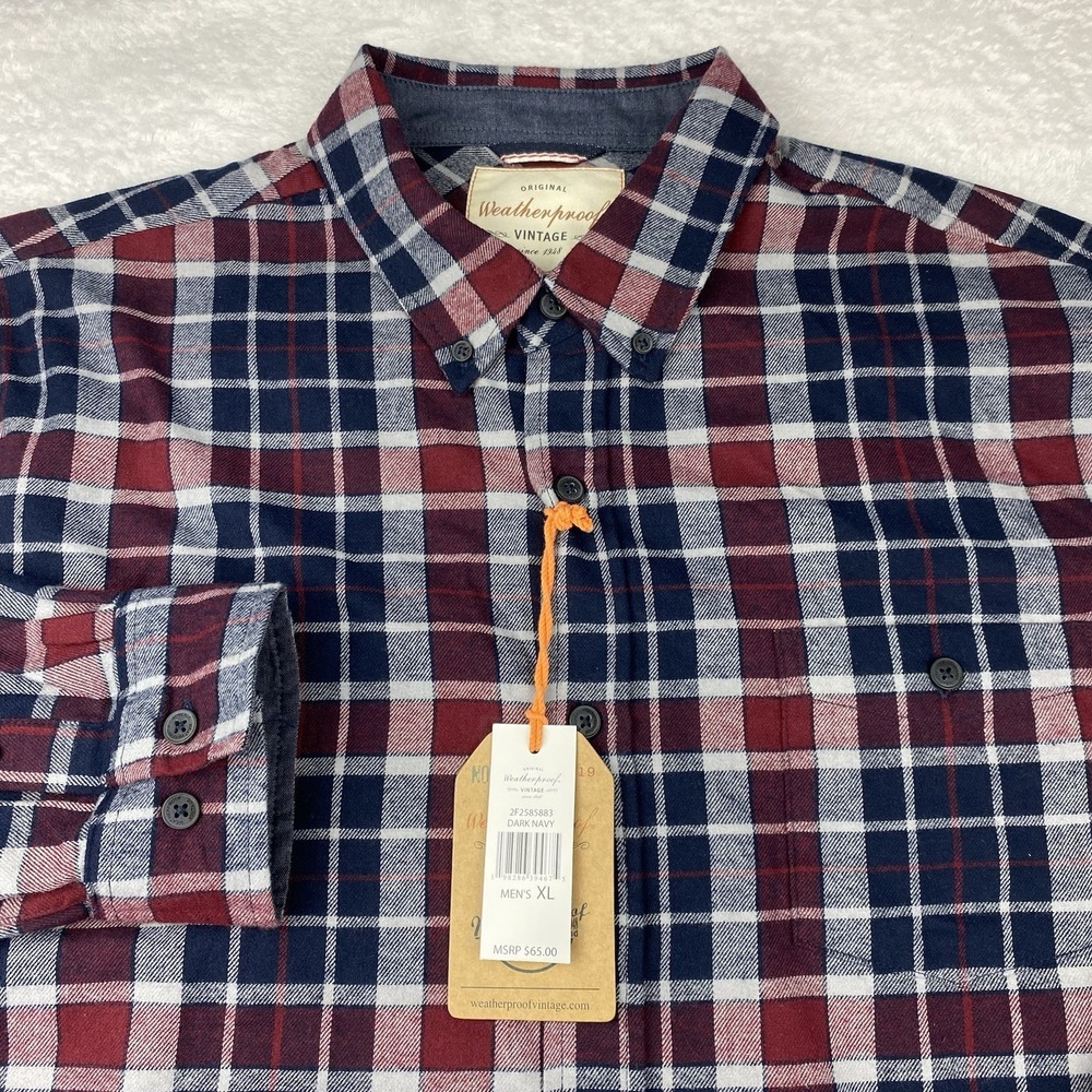 Weatherproof Vintage Shirt Men's XL Burgundy/Blue/Gray Plaid Soft Touch NWT!